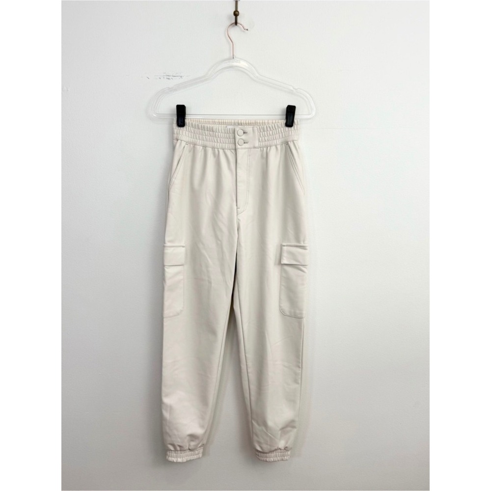 Abercrombie & Fitch Faux Leather Cargo Jogger Pants Cream High Rise Small